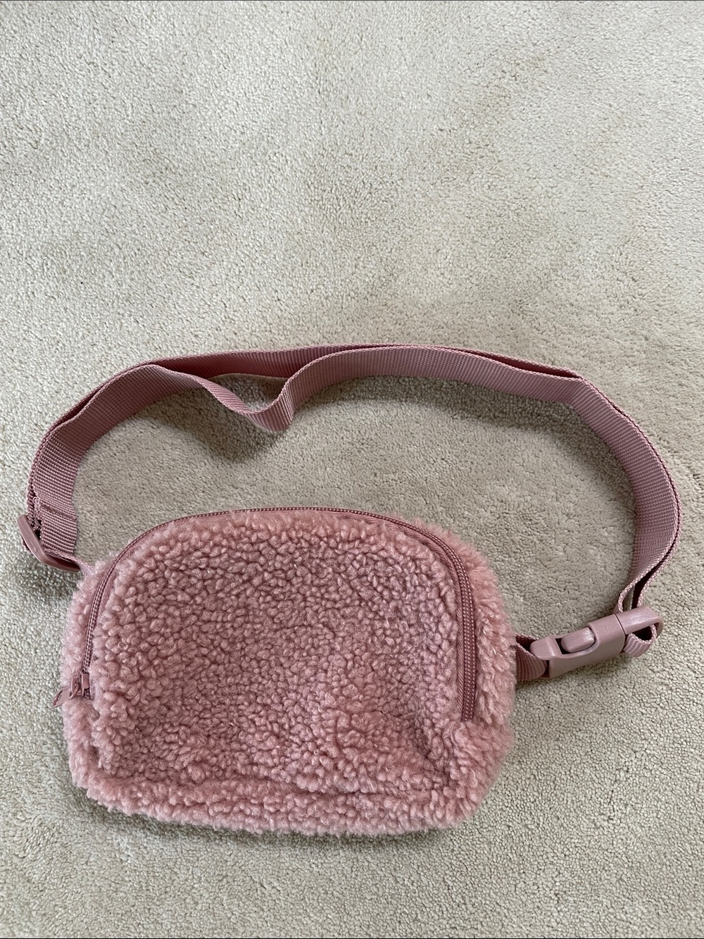 NEW Plush Shearling Cross Body Belt Bag in Dusty Pink